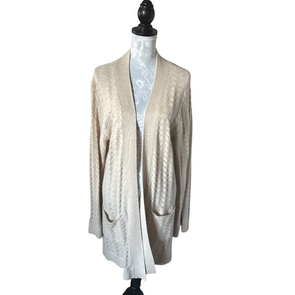JOHNNY WAS Camille Kimono Cardigan Sweater Large Cashmere Linen Beige Womens - Picture 1 of 5